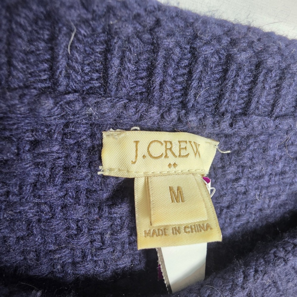 J.Crew Factory Sweater Womens‎ Medium Merino Wool Navy Blue Beaded Cable Knit - Picture 15 of 16